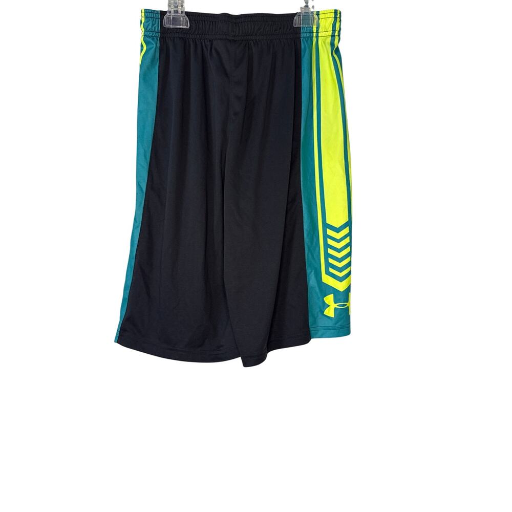 Under Armour Black Shorts with Teal and Yellow Stripes Youth Large - Picture 2 of 6